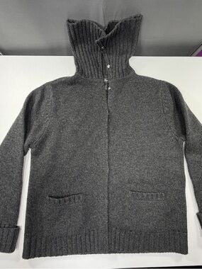 Mercer Madison Gray Lambswool Zip Sweater Mock Neck Cozy Womens L